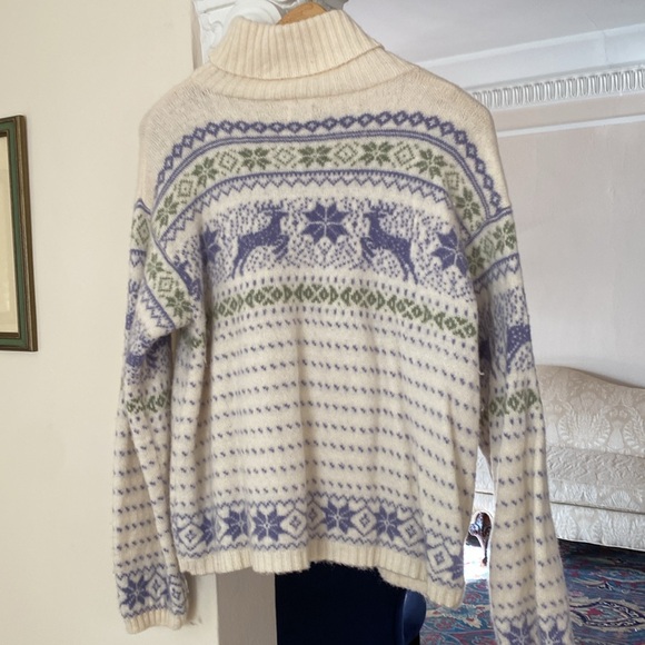 ALPS Nordic Design Cream, Green, & Lavender Wool Reindeer Sweater Womens Large - Picture 5 of 13